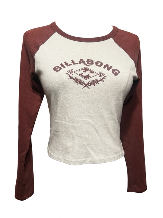 Billabong Tops - BILLABONG Vintage Brown and White Long Sleeve Crop Top